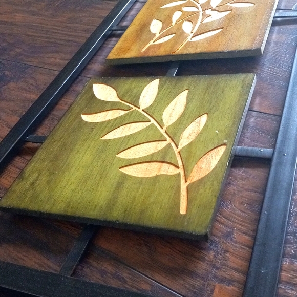 Metal & Wood Leaf Wall Art Home Decor  Carved Wood Leaf Picture Earth Tones - Picture 5 of 10